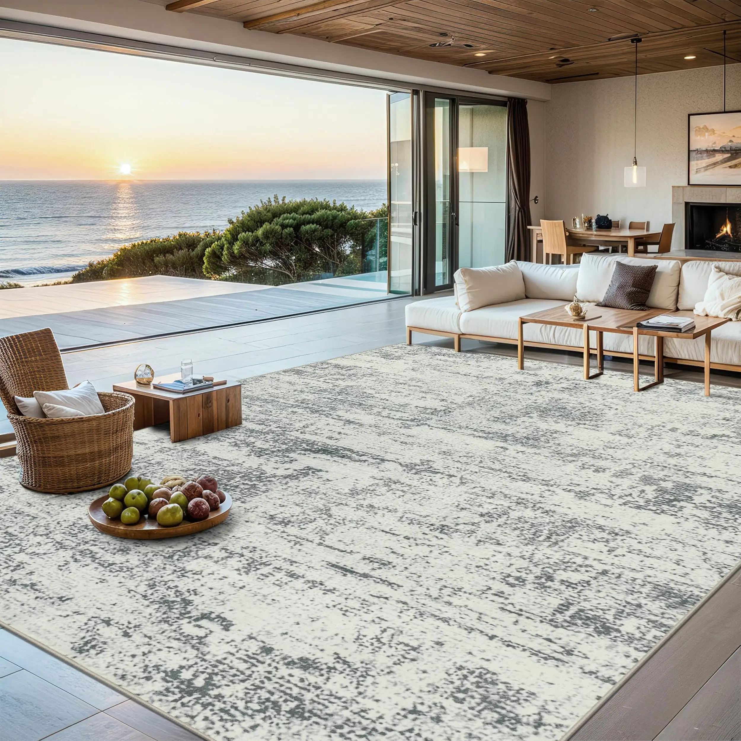 8x10 Area Rugs for Living Room: Washable Rug, Modern Abstract Soft Large Neutral Non-Slip Carpet, Stain Resistant Thin Carpet for Bedroom Dining Room Farmhouse Nursery Home Office - Grey